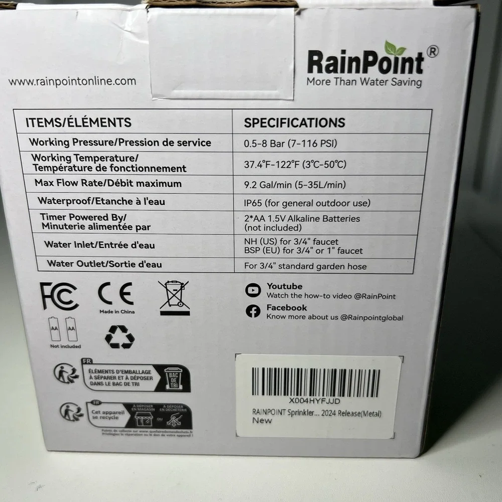 NEW RainPoint Programmable 1 Zone Water‎ Timer Model Number ITV105 OPEN BOX